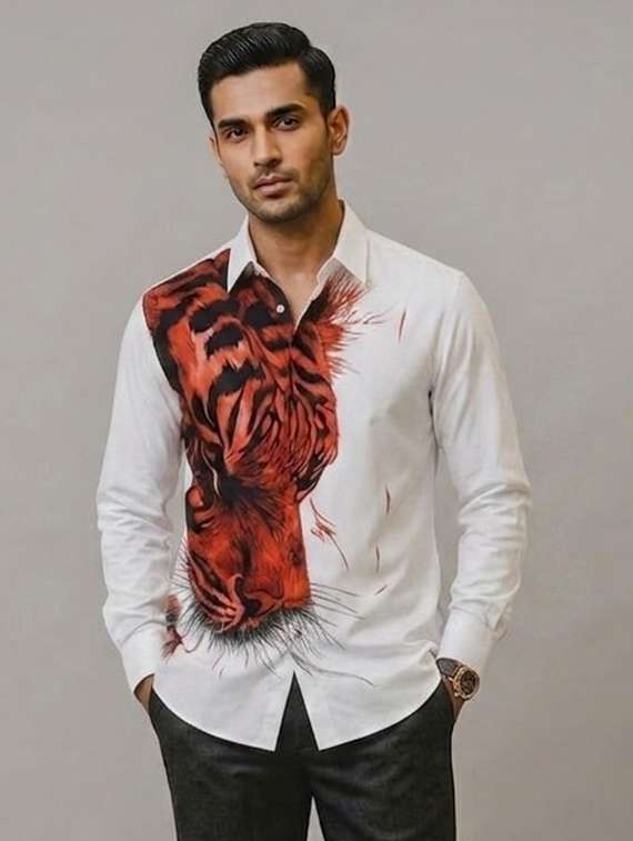 men printed long sleeves casual shirt