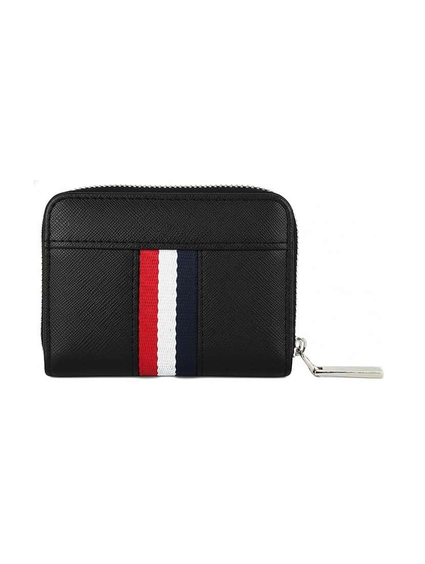 black textured leatherette wallet with zipper closure and stripes - 22567720 -  Standard Image - 1