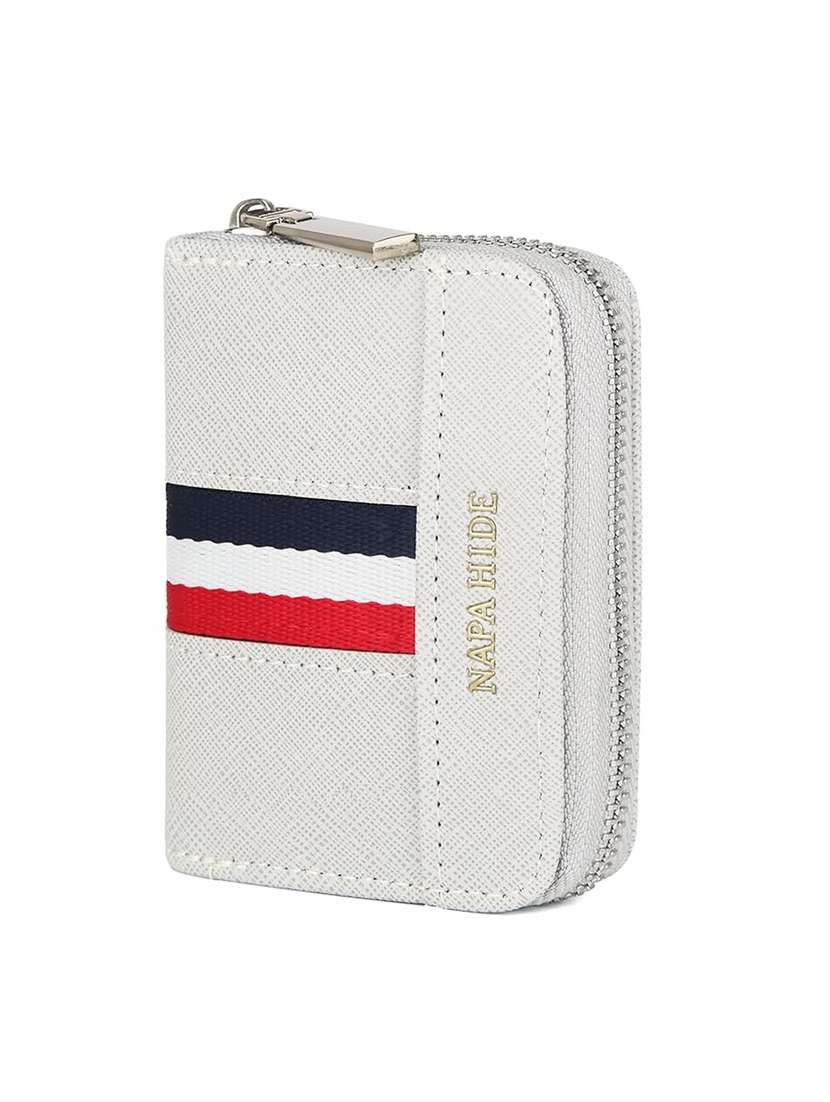 grey leather zip closure wallet with card slots