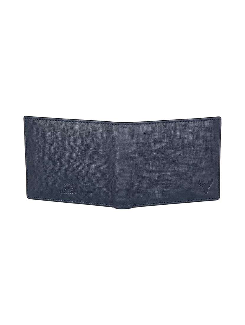 blue genuine leather bi-fold wallet with logo - 22567729 -  Standard Image - 1