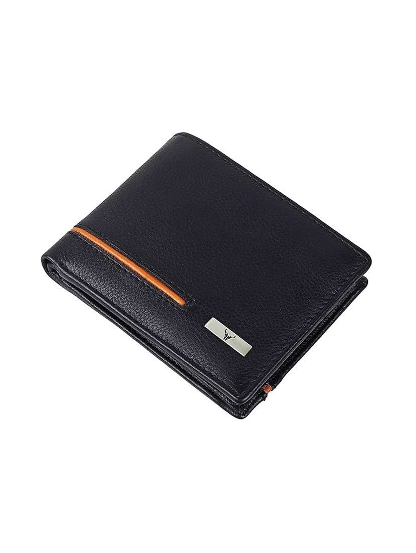 Black Leather Bi-fold Wallet With Orange Accent - 22567730 -  Standard Image - 1