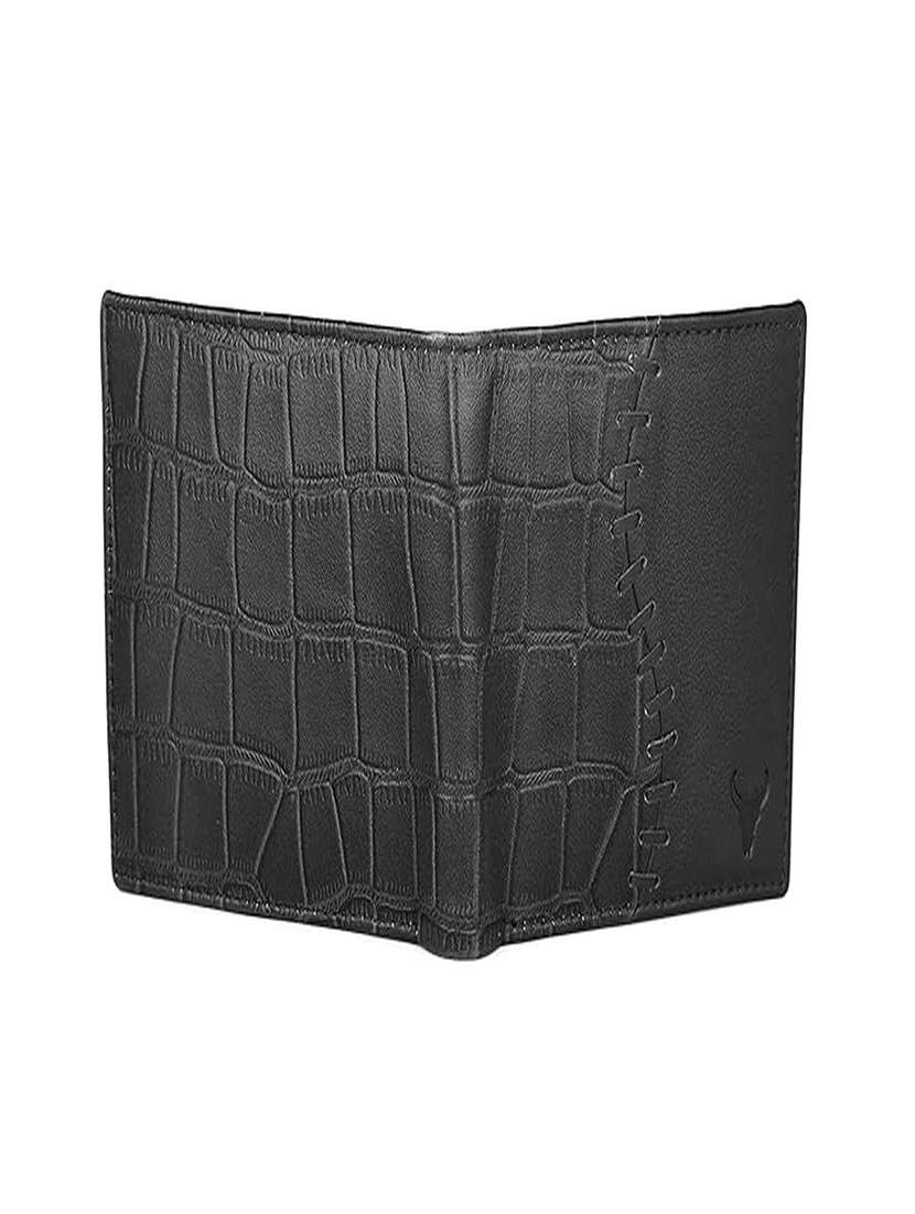 black genuine leather textured bi-fold wallet - 22567733 -  Standard Image - 1
