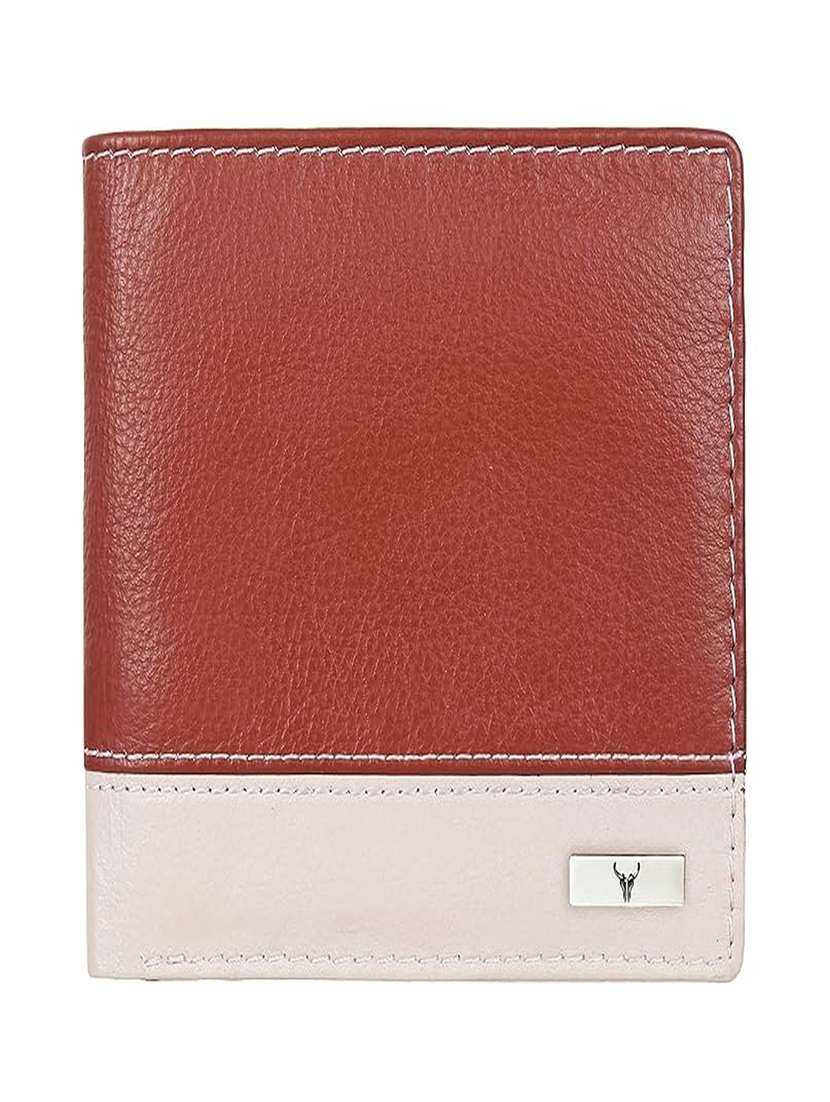 brown and beige leather bi-fold wallet with contrast panel - 22567739 -  Standard Image - 1