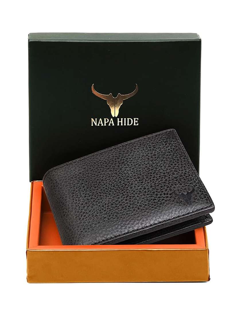 black pebbled genuine leather bi-fold wallet - 22567756 -  Standard Image - 4