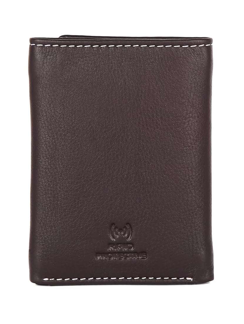brown genuine leather tri-fold wallet with snap closure - 22567766 -  Standard Image - 1