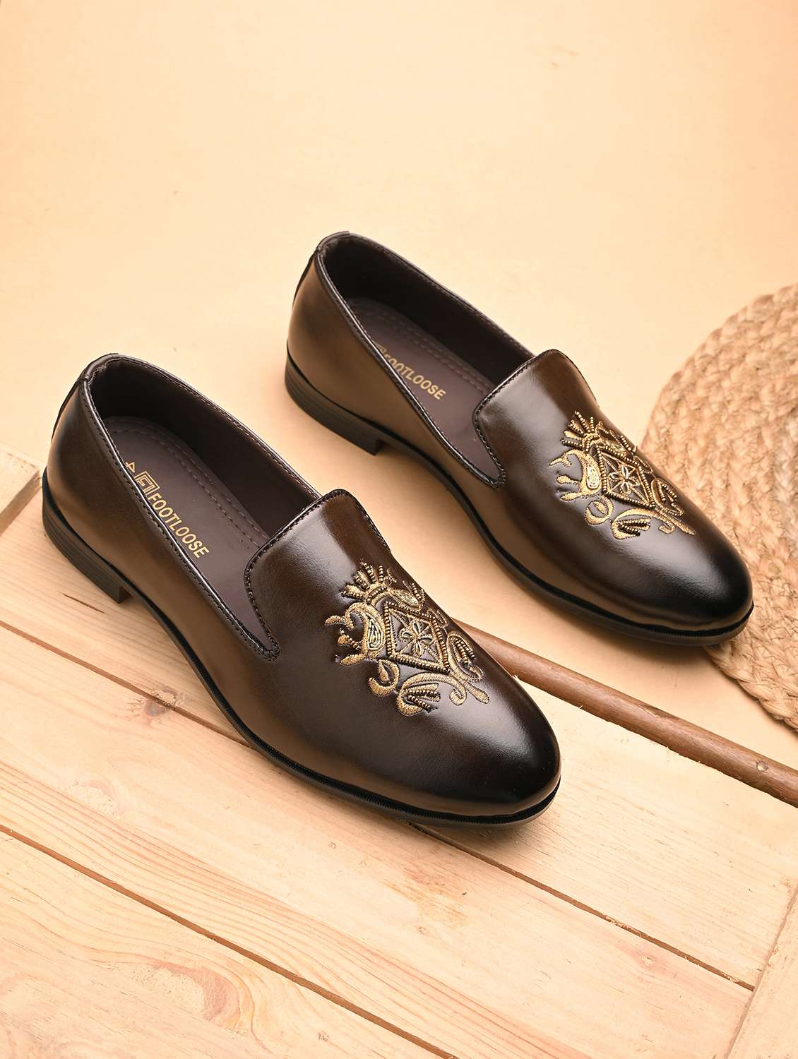 men brown slip on mojari