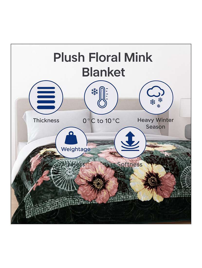 green printed double bed winter blanket - 22568016 -  Standard Image - 4