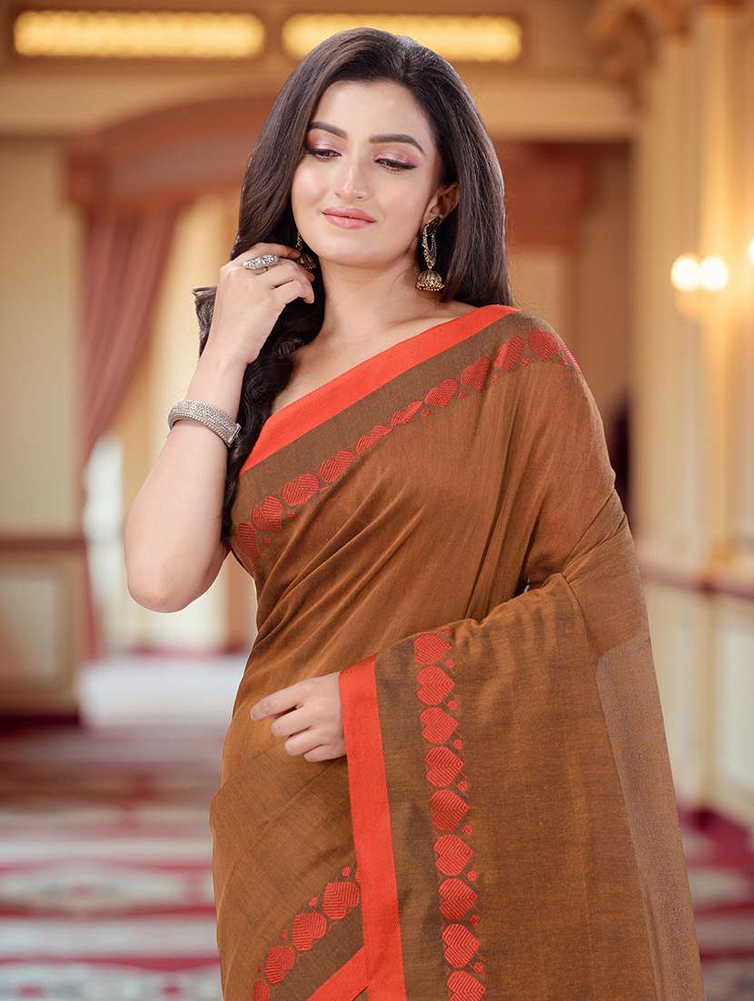 women solid with bordered handloom saree with blouse - 22569205 -  Standard Image - 1