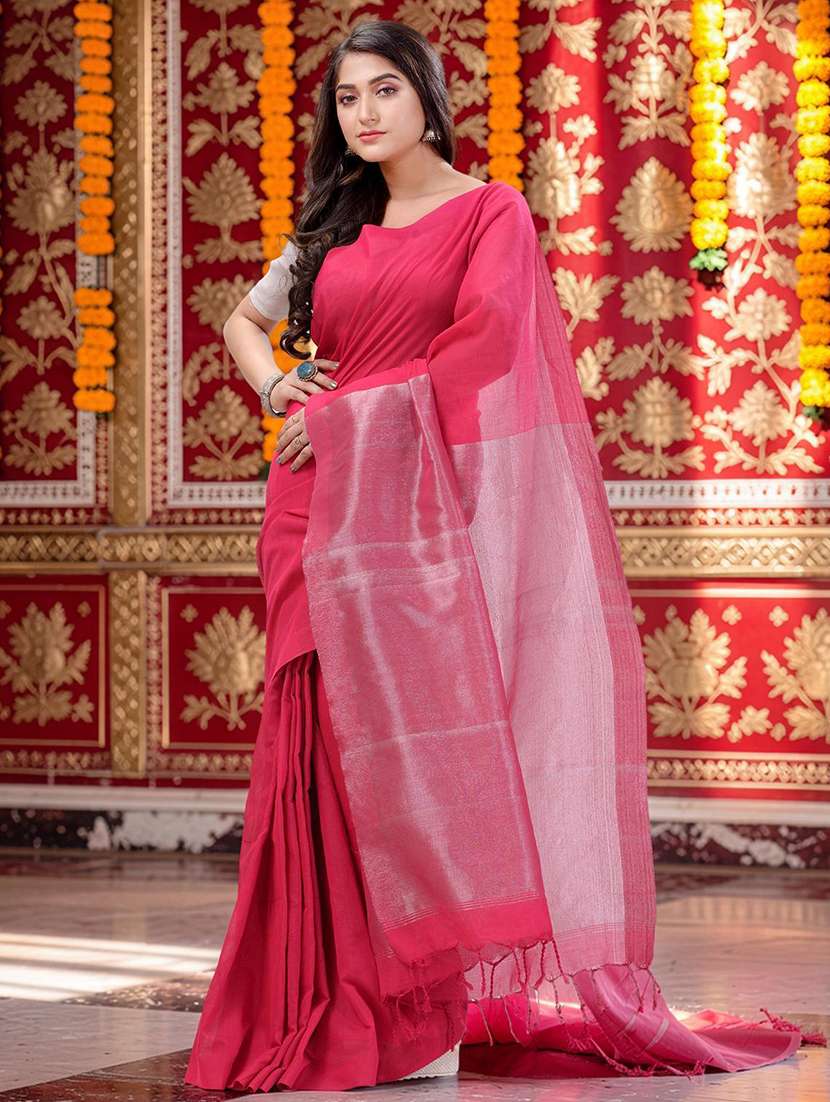 women solid handloom saree with blouse