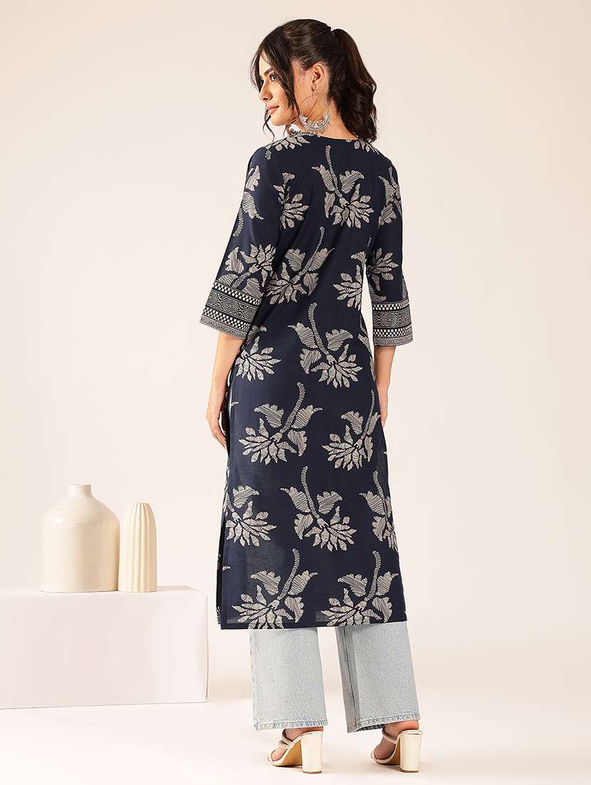 women printed three quarter sleeves straight kurta - 22569505 -  Standard Image - 4