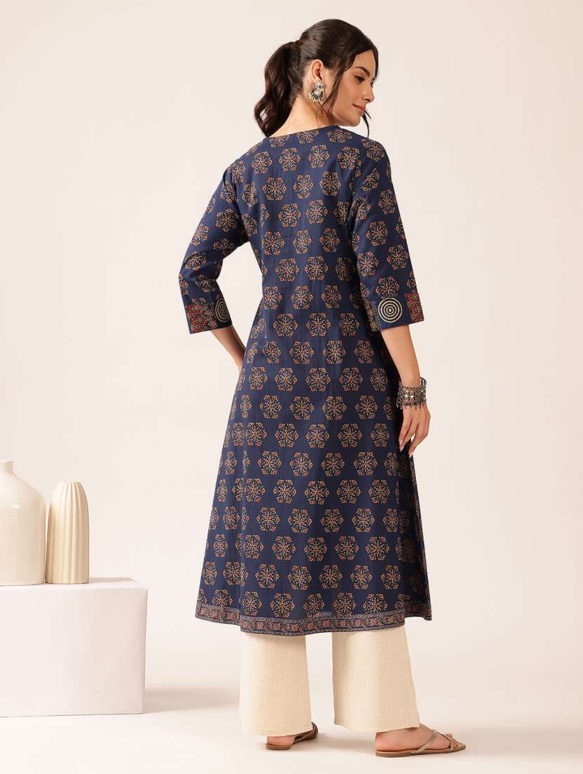 women printed three quarter sleeves a-line kurta - 22569508 -  Standard Image - 4