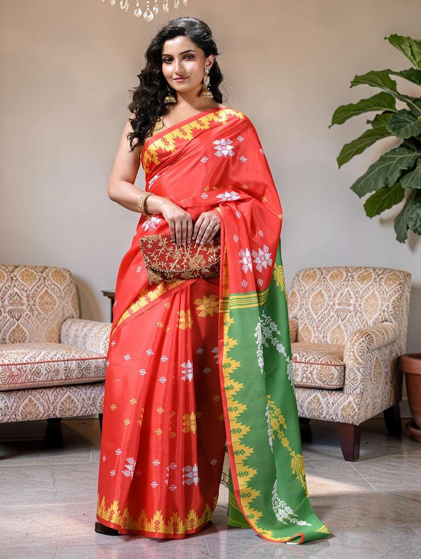 women printed casual wear saree with blouse