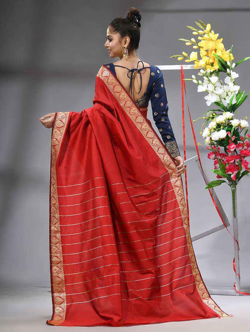 women solid with bordered saree with blouse - 22569698 -  Standard Image - 4