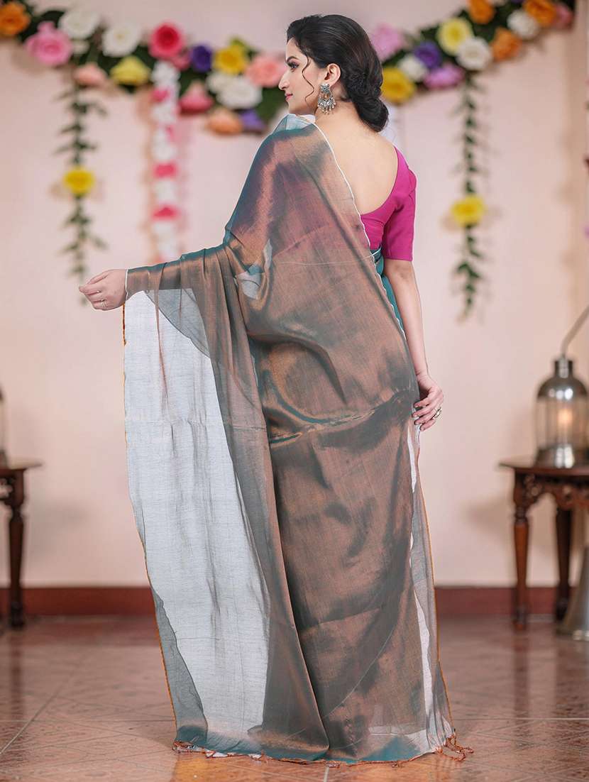 women solid handloom saree with blouse - 22569701 -  Standard Image - 4