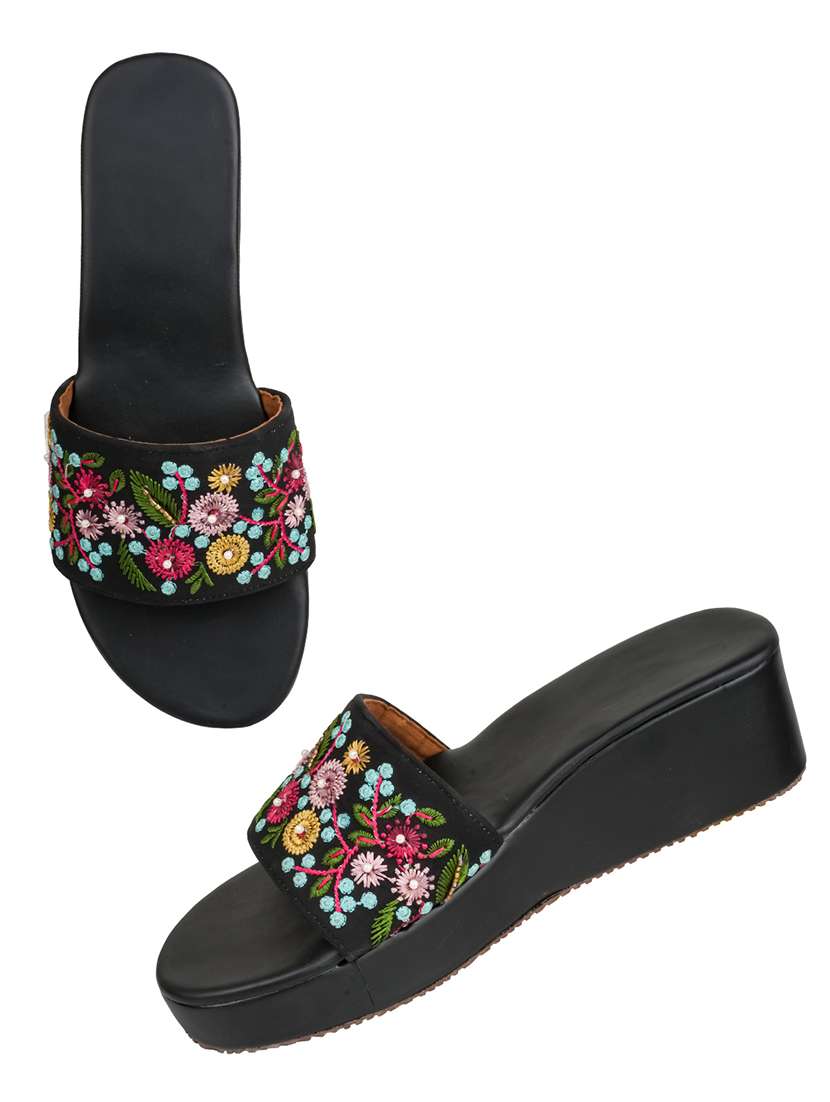 women embroidered slip on wedges - 22569915 -  Standard Image - 1