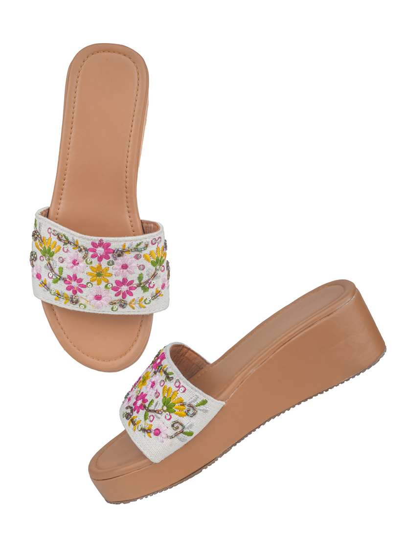 women embroidered slip on wedges - 22569917 -  Standard Image - 1