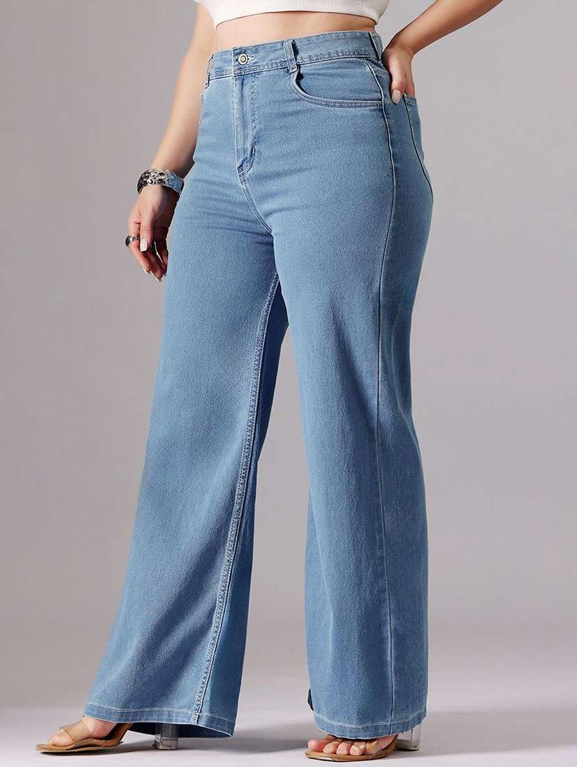 women solid high rise wide leg jeans - 22570282 -  Standard Image - 1