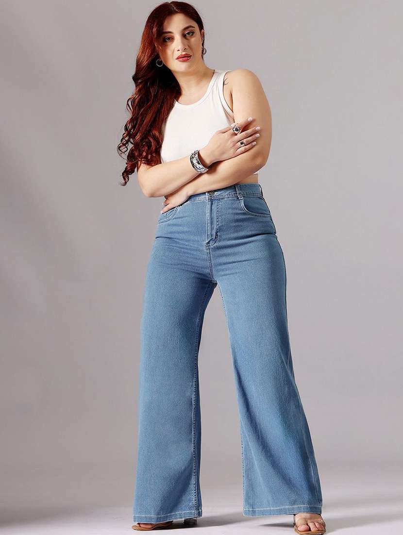 women solid high rise wide leg jeans - 22570282 -  Standard Image - 4