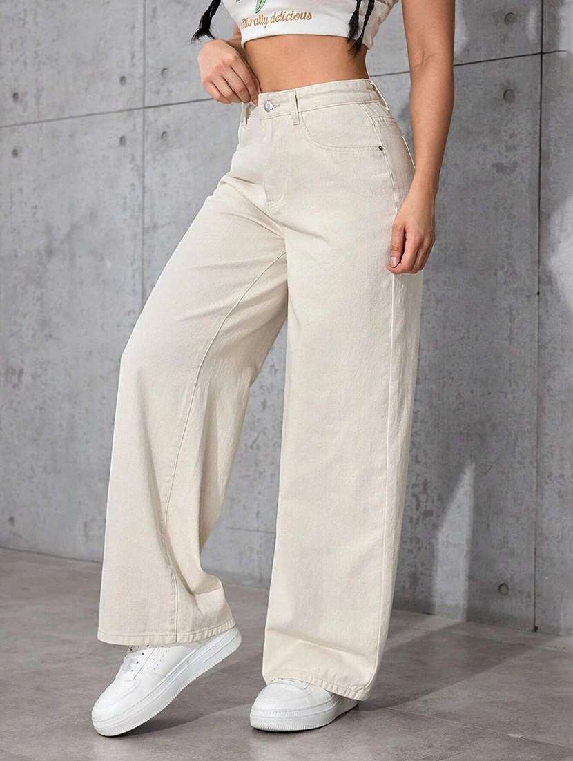 women solid high rise baggy jeans - 22570286 -  Standard Image - 1