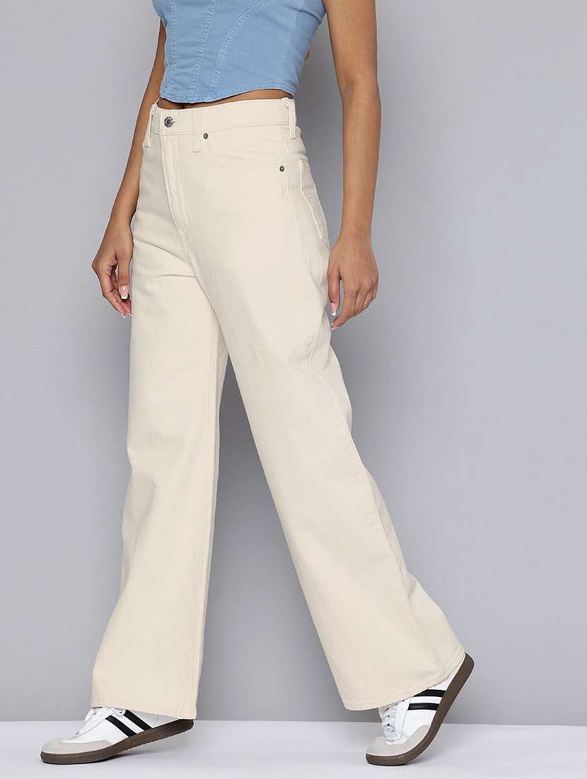 women solid high rise wide leg jeans - 22570290 -  Standard Image - 1