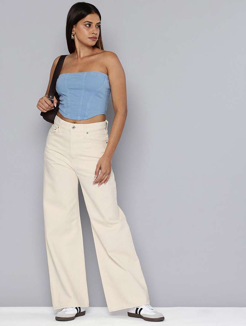 women solid high rise wide leg jeans - 22570290 -  Standard Image - 4