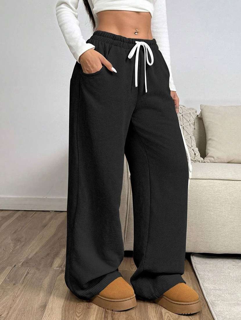 women self design mid rise wide leg trouser - 22570306 -  Standard Image - 1