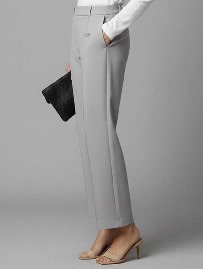 women solid high rise straight trouser - 22570355 -  Standard Image - 1