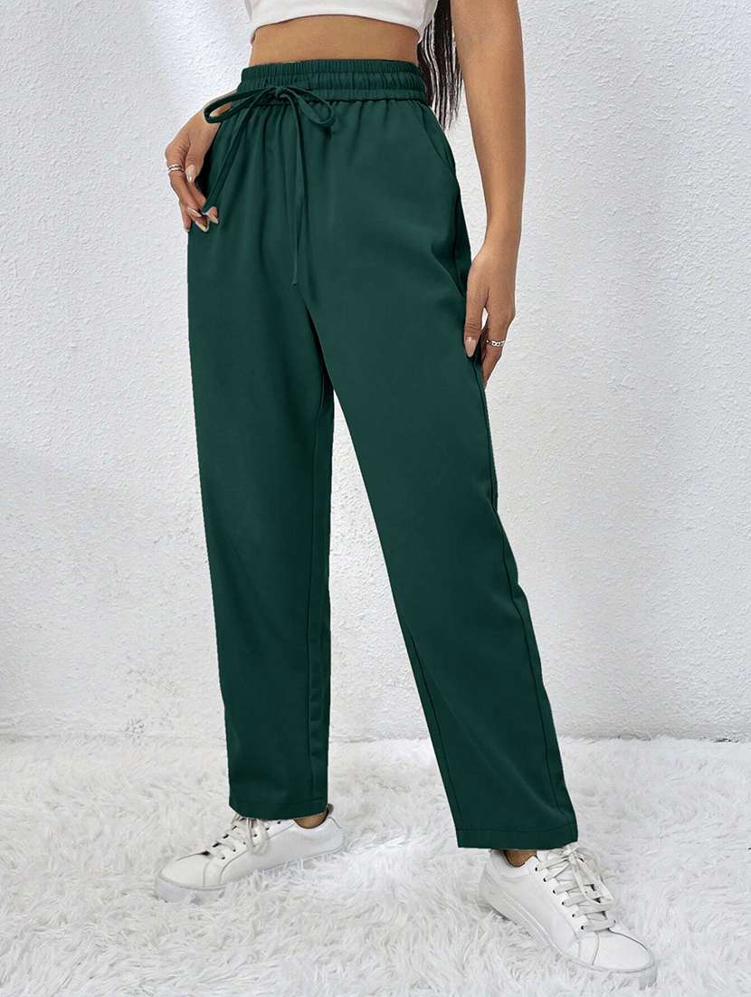 women solid high rise straight trouser - 22570357 -  Standard Image - 1