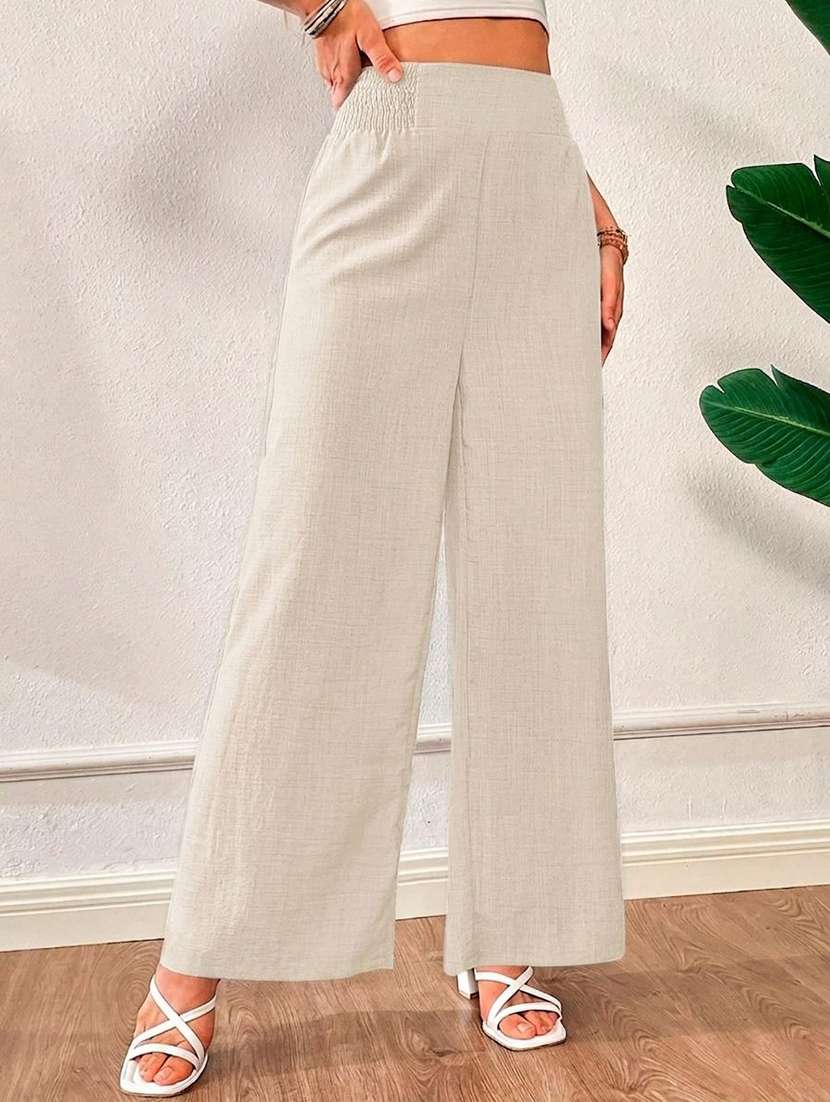 women solid high rise wide leg trouser - 22570360 -  Standard Image - 1