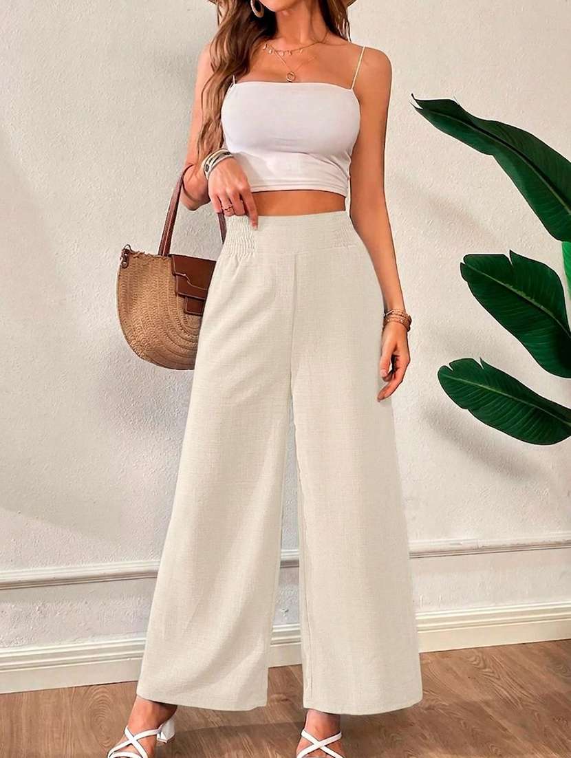 women solid high rise wide leg trouser - 22570360 -  Standard Image - 4