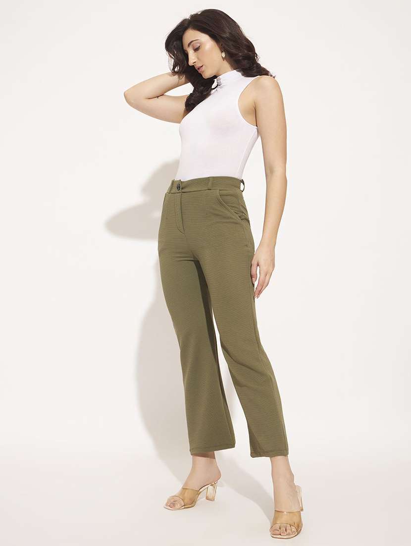 women self design mid rise straight trouser - 22570361 -  Standard Image - 4