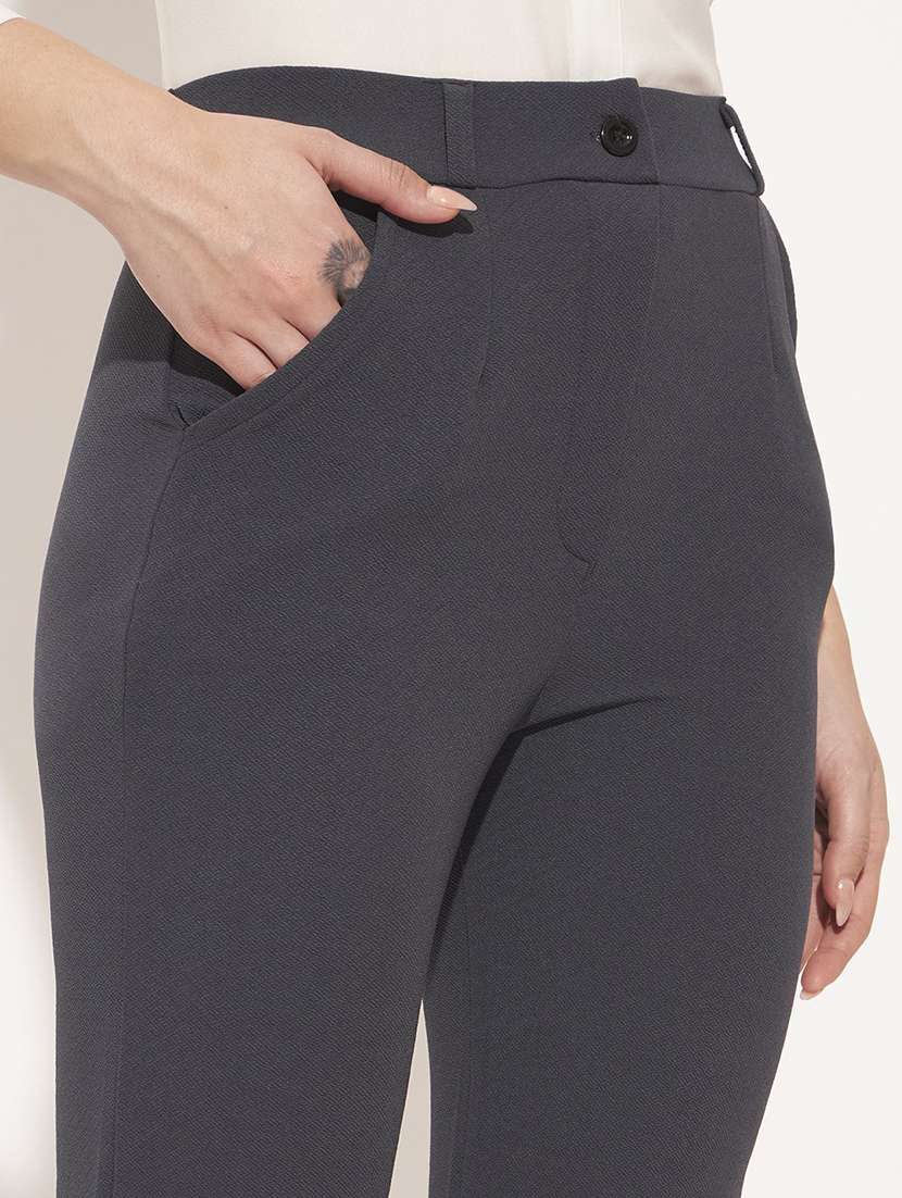 Women Solid High Rise Straight Trouser - 22570371 -  Standard Image - 1