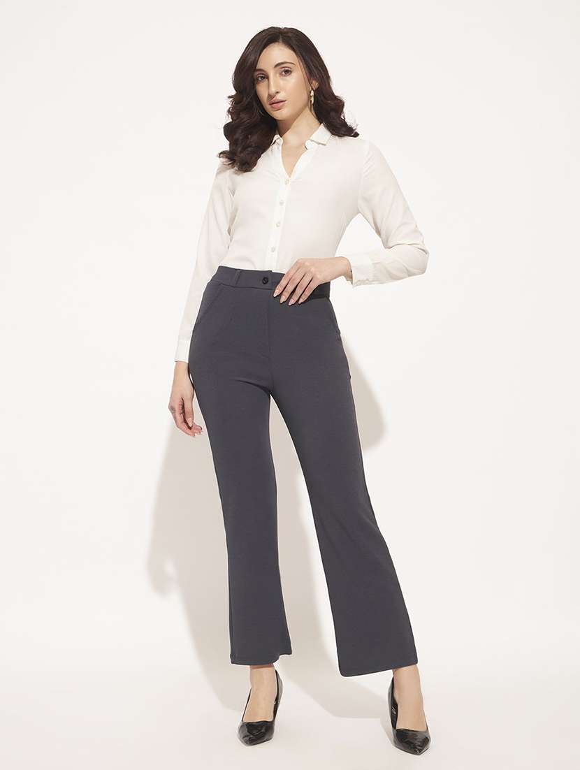 Women Solid High Rise Straight Trouser - 22570371 -  Standard Image - 4