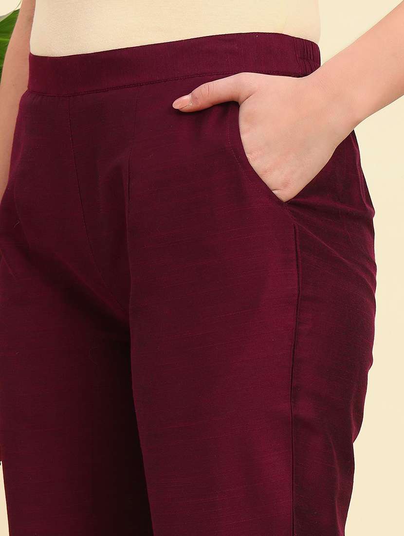 women solid mid rise straight pant - 22570372 -  Standard Image - 1