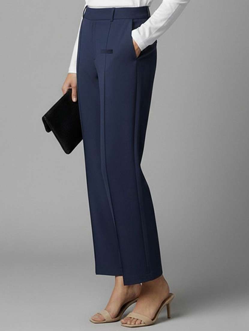 women solid high rise straight trouser - 22570373 -  Standard Image - 1