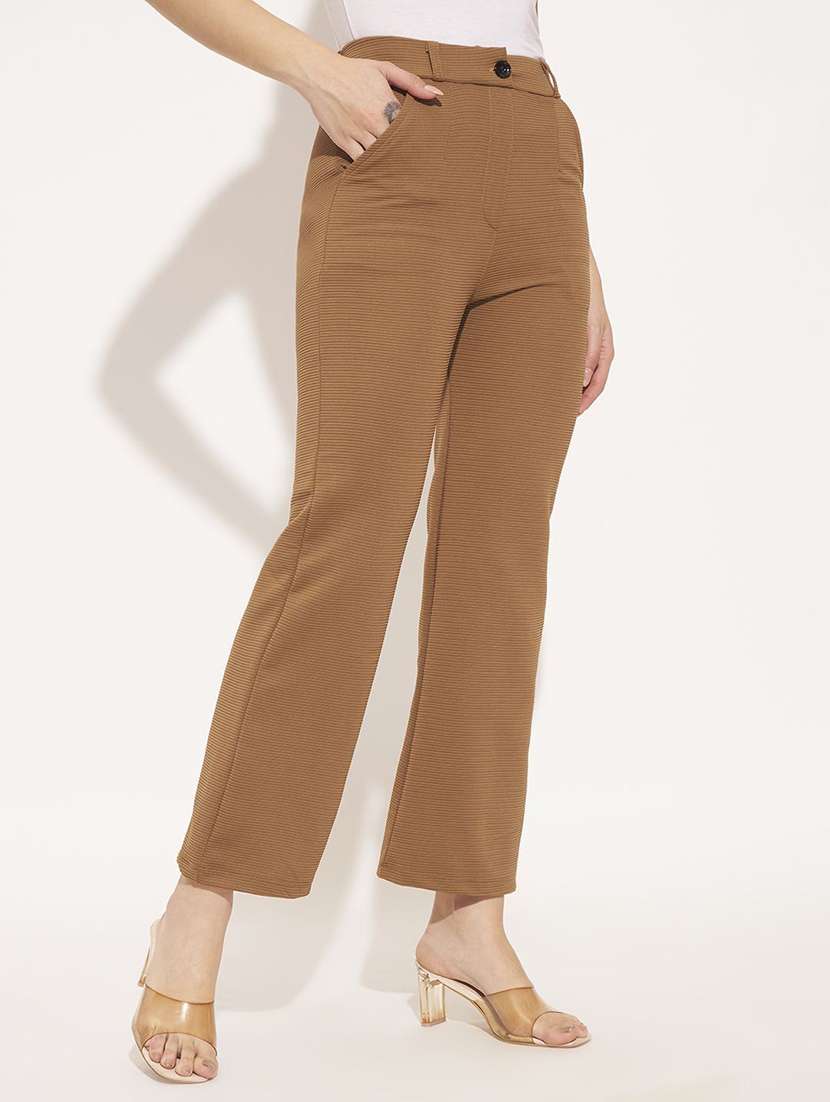 women solid high rise straight trouser