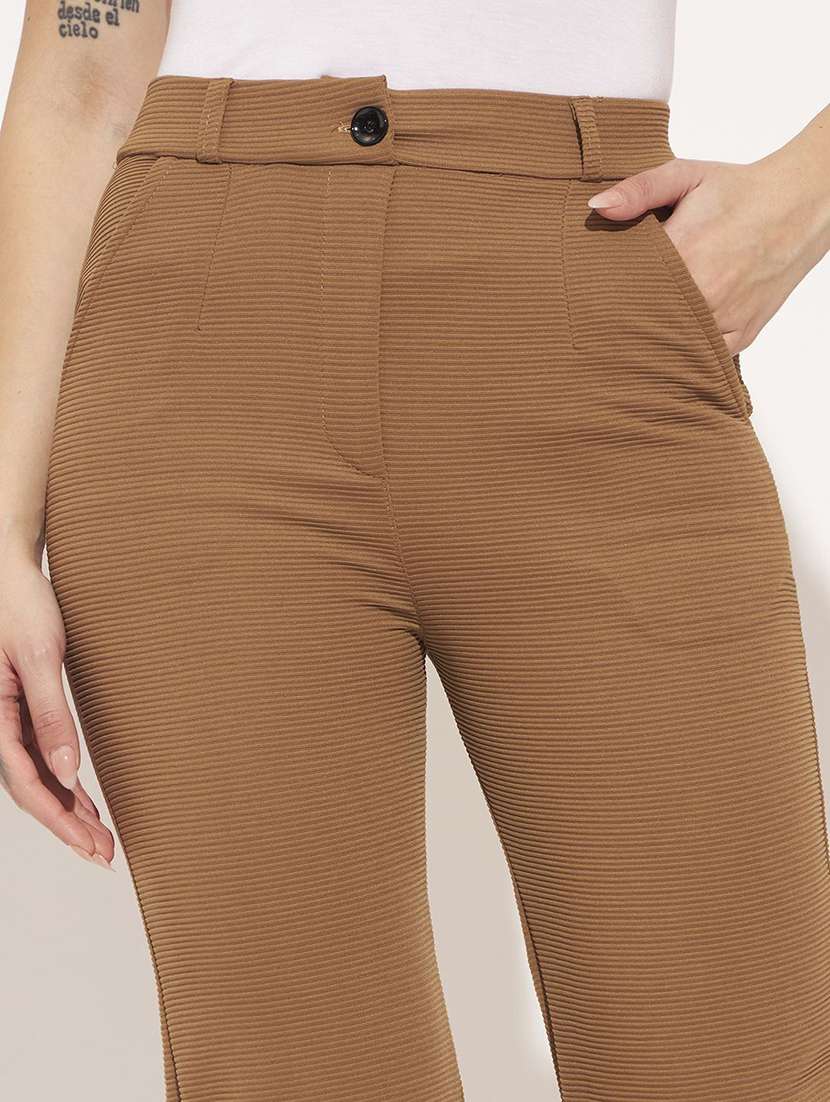 Women Solid High Rise Straight Trouser - 22570374 -  Standard Image - 1