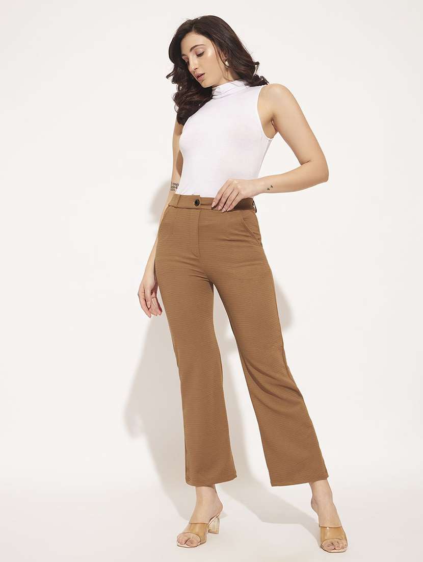Women Solid High Rise Straight Trouser - 22570374 -  Standard Image - 4