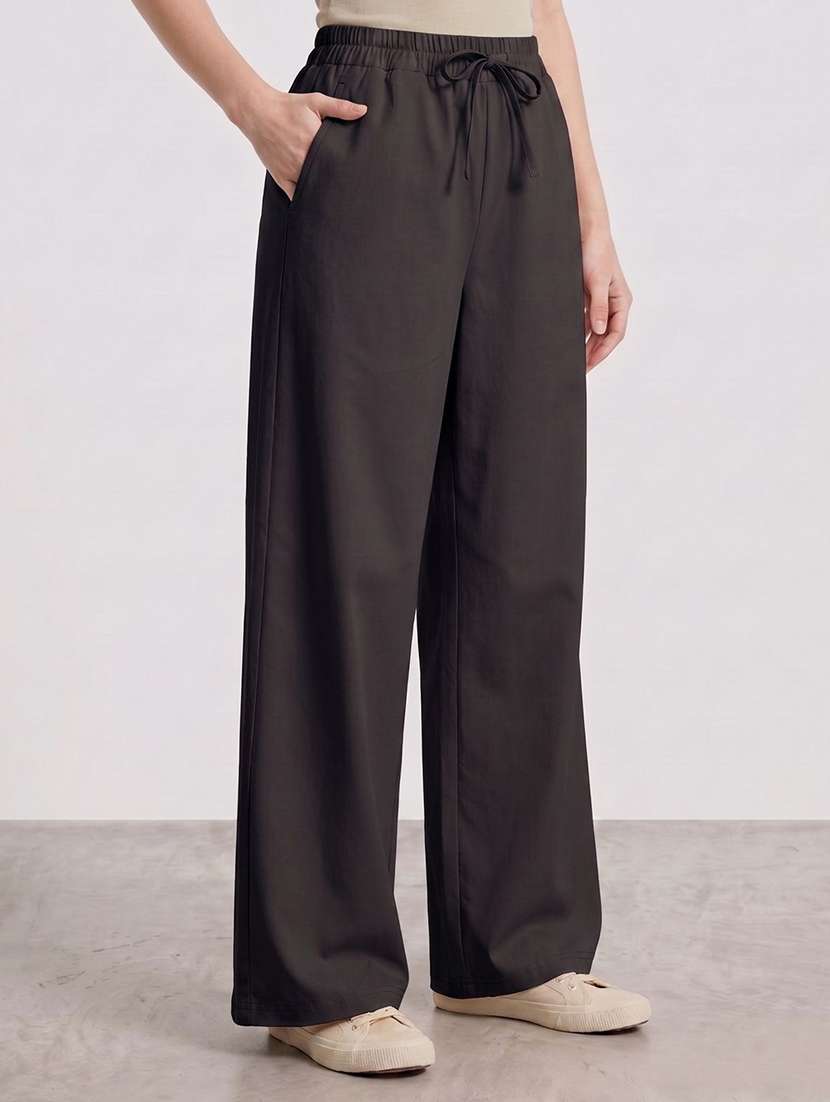 women solid high rise wide leg trouser - 22570375 -  Standard Image - 1