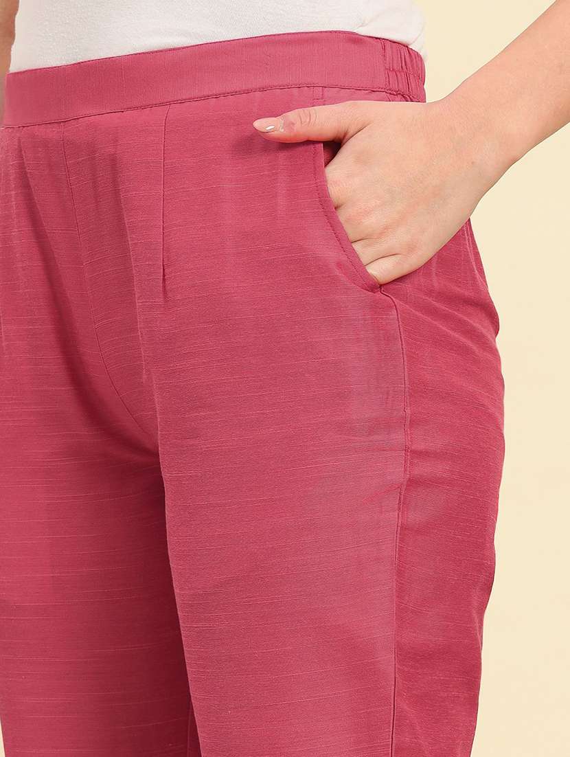 women solid mid rise straight trouser - 22570376 -  Standard Image - 1