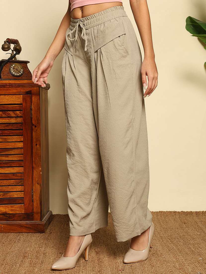 Women Textured Mid Rise Wide Leg Trouser - 22570378 -  Standard Image - 1