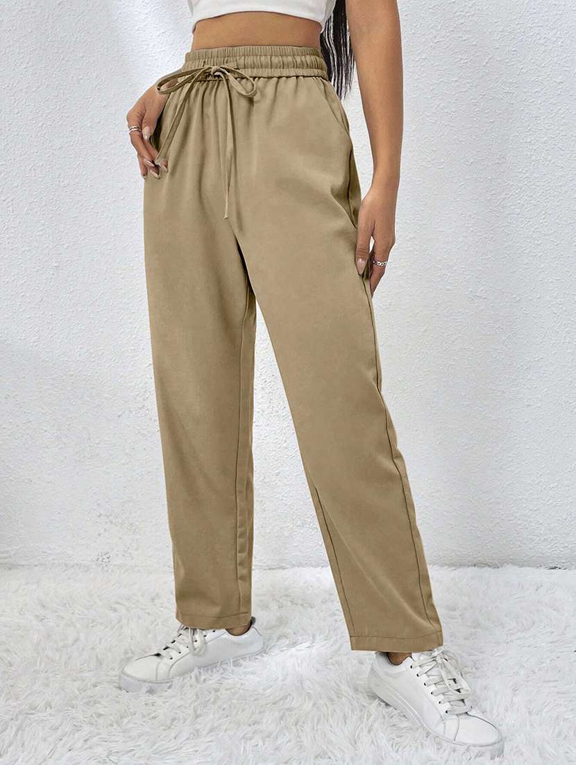 Women Solid High Rise Straight Trouser - 22570379 -  Standard Image - 1