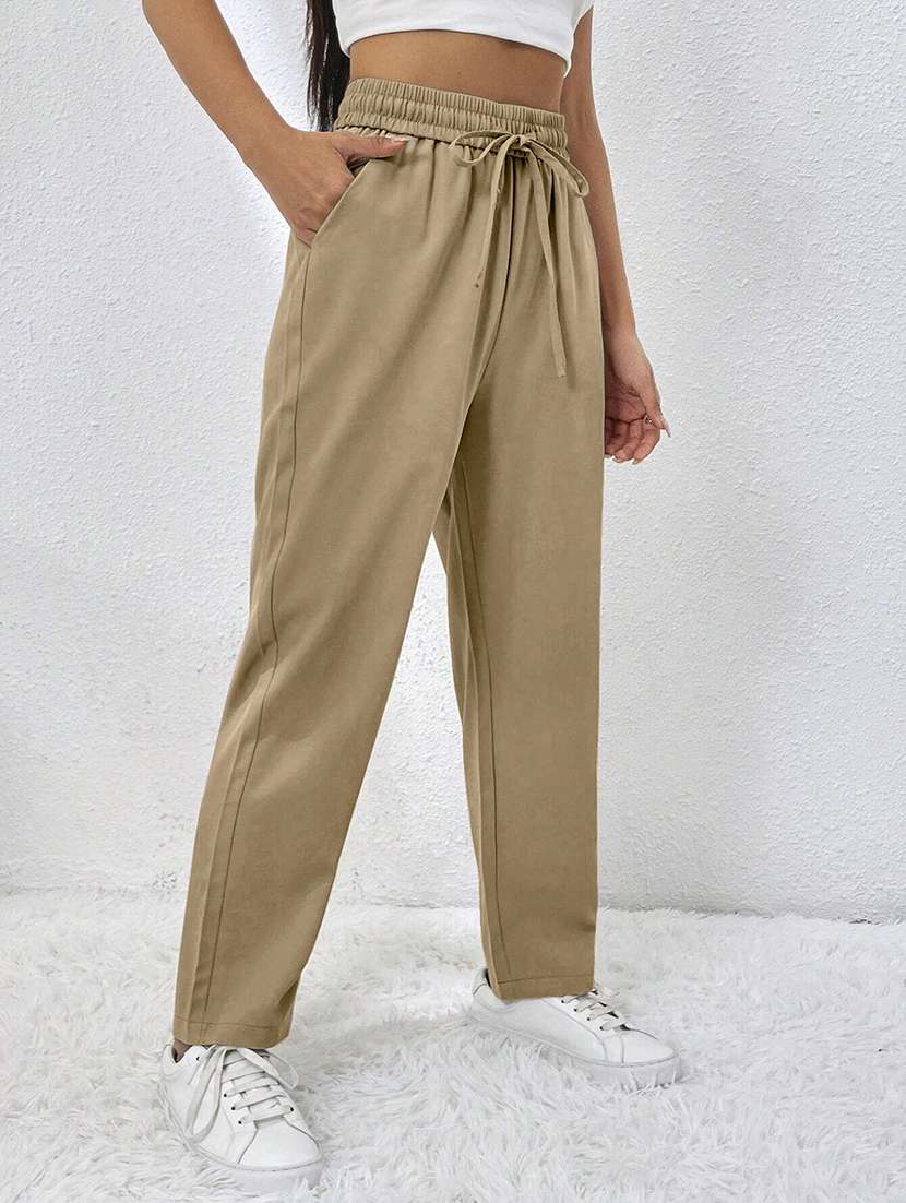 Women Solid High Rise Straight Trouser - 22570379 -  Standard Image - 4
