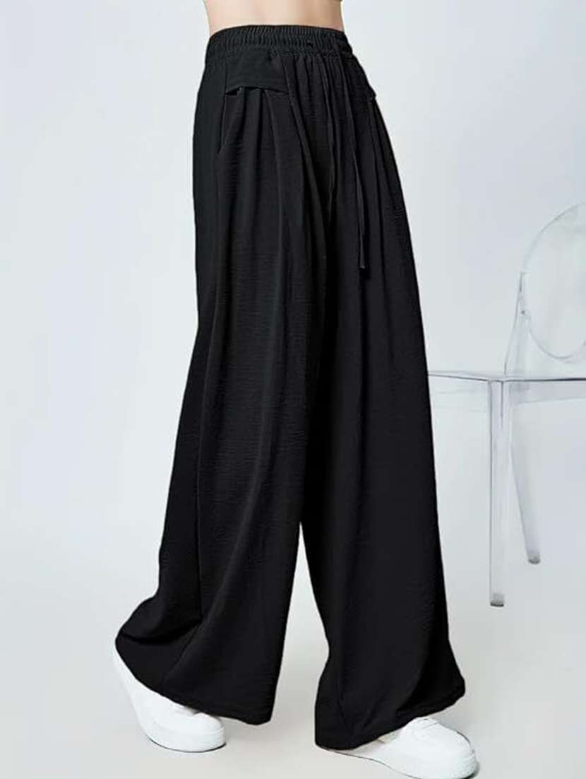women solid high rise wide leg trouser - 22570381 -  Standard Image - 1