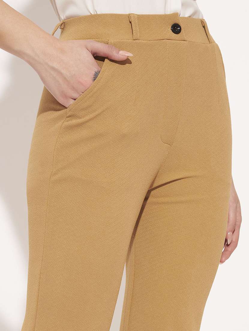 women solid mid rise straight trouser - 22570383 -  Standard Image - 1