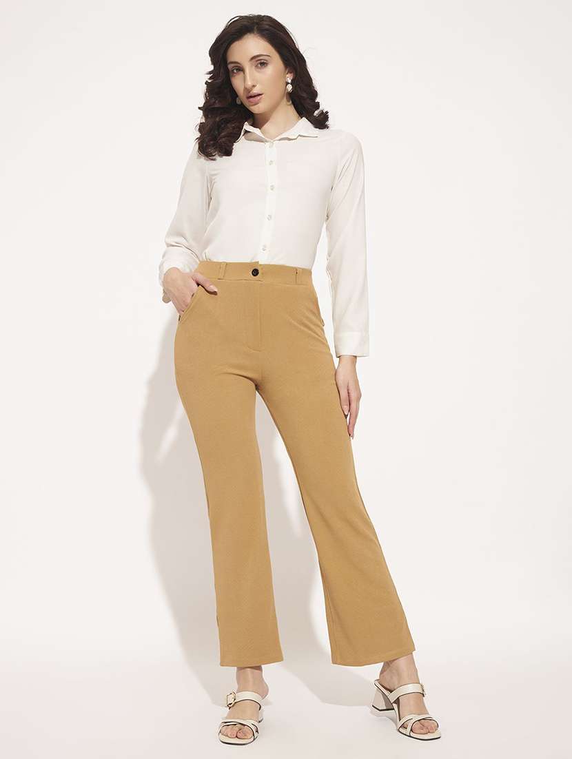 women solid mid rise straight trouser - 22570383 -  Standard Image - 4