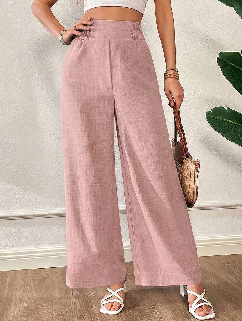 women solid high rise wide leg trouser - 22570384 -  Standard Image - 1