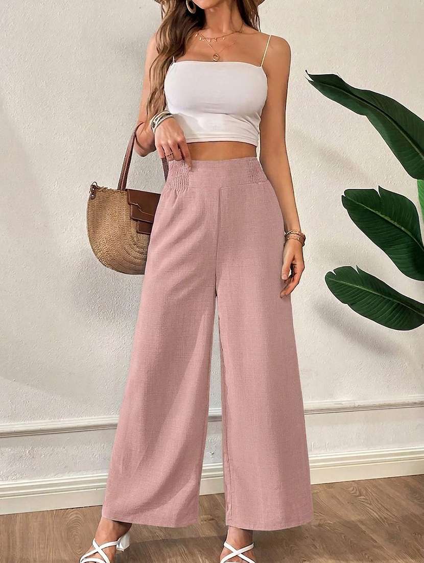 women solid high rise wide leg trouser - 22570384 -  Standard Image - 4