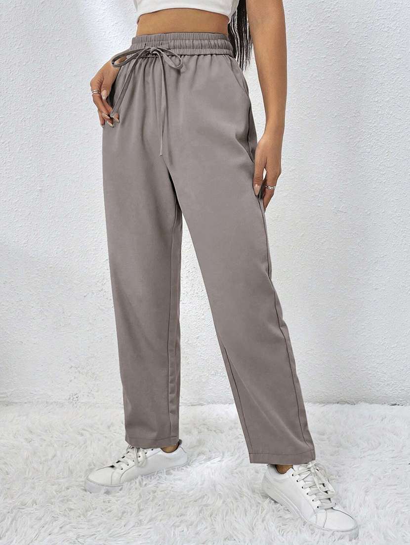 Women Solid High Rise Straight Trouser - 22570385 -  Standard Image - 1