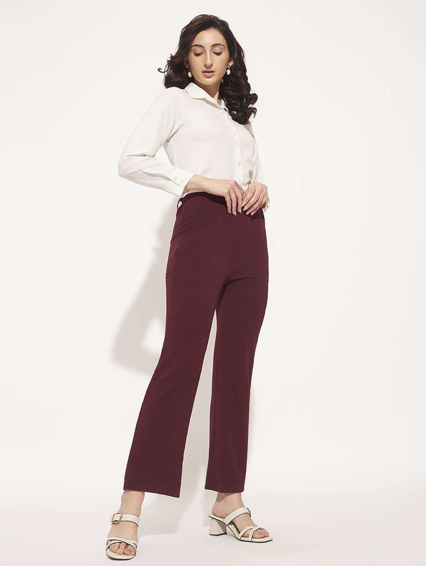 Women Solid High Rise Bootcut Trouser - 22570386 -  Standard Image - 4